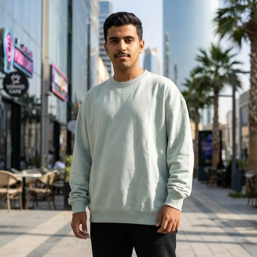 سويت شيرت قطن فاخر تفاحي فاتح بدون قبوع سادة