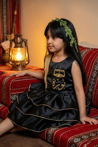 فستان رمضان اسود مزخرف بناتي بتصميم ملكي فاخر لعام...