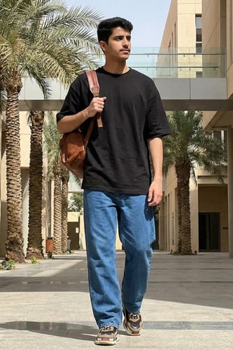 تيشيرت قطن اسود اوفر سايز فاخر سادة