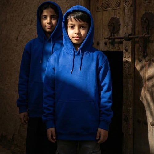 بلوفر ازرق قطن فاخر اطفال سادة