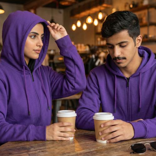 بلوفر قطن فاخر بنفسجي بيسك سحاب سادة