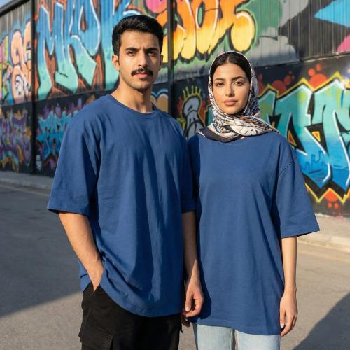 تيشيرت قطن أزرق الكوبالت اوفر سايز فاخر سادة