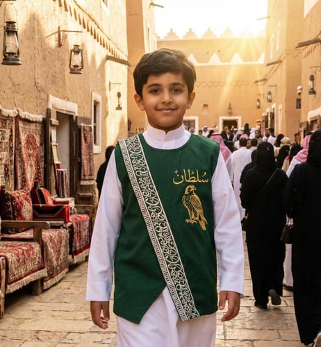 سديري ولادي سادة أخضر داكن نقشة خط عربي فضي فخم