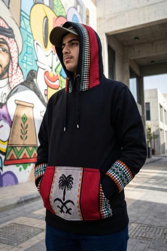 بلوفر قطن اسود قماش ثقيل مع سدو سادة