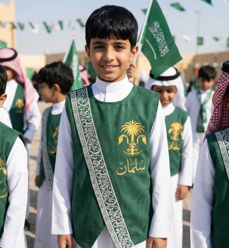 سديري ولادي سادة أخضر داكن نقشة خط عربي فضي فخم