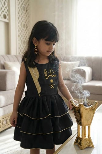 فستان رمضان اسود مزخرف بناتي بتصميم ملكي فاخر لعام...