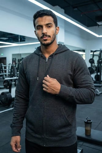 بلوفر قطن فاخر سحاب قماش ماركة اسود مخلوط سادة