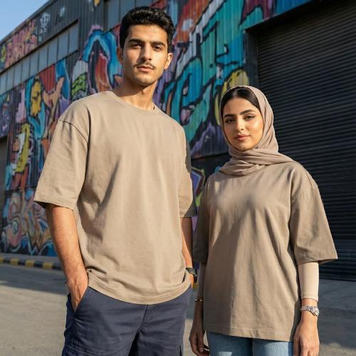 تيشيرت قطن بيج غامق اوفر سايز فاخر سادة