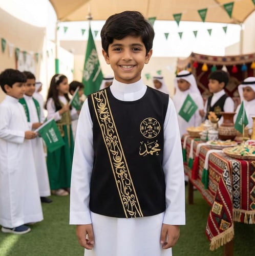 سديري ولادي سادة أسود نقشة خط عربي ذهبي