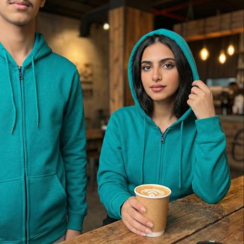 بلوفر قطن فاخر نعناعي بيسك سحاب سادة