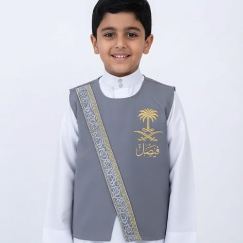 سديري ولادي سادة رمادي فاتح نقشة شريط خط عربي فضي...