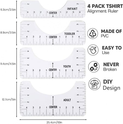 مسطرة ضبط مقاسات طباعة التصميم على التيشيرت 4 قطع...