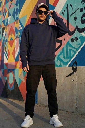 بلوفر كحلي قطن فاخر اوفر سايز سادة