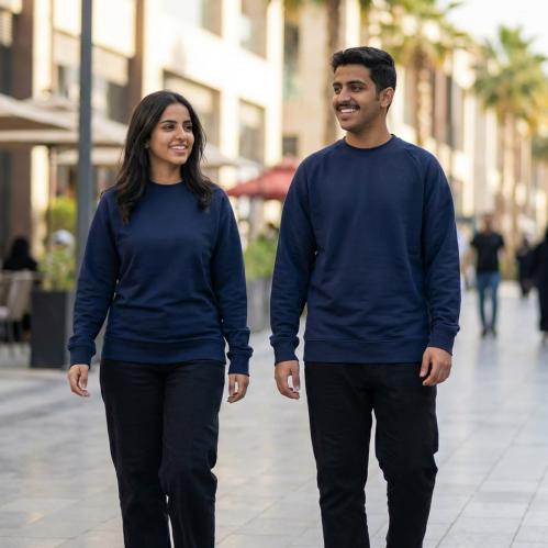 سويت شيرت قطن كحلي بدون قبوع سادة