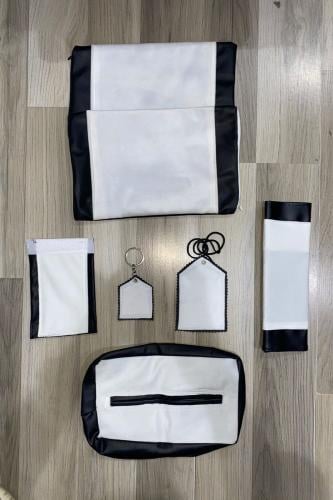 اكسسوارات سيارة وسط مخمل ابيض اطراف جلد اسود سادة