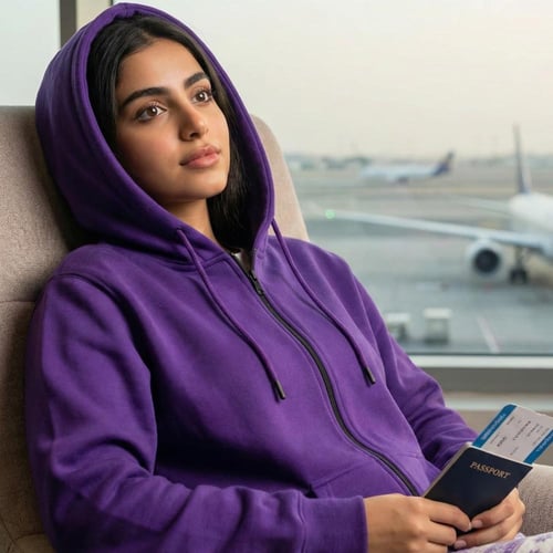 بلوفر قطن فاخر بنفسجي بيسك سحاب سادة