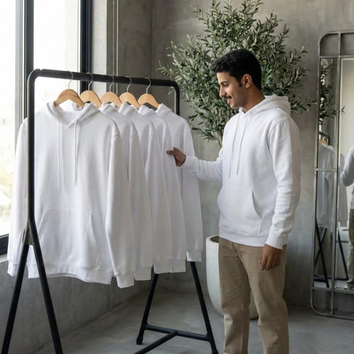 بلوفر شتوي سادة للطباعة جملة - أبيض ناصع قطن فاخر...