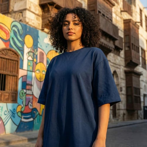 تيشيرت قطن كحلي غامق اوفر سايز فاخر سادة