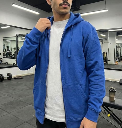 بلوفر قطن فاخر قماش ماركة سحاب ازرق سادة