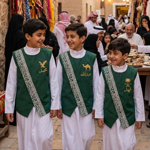 سديري ولادي سادة أخضر ملكي نقشة شريط خط عربي فضي م...