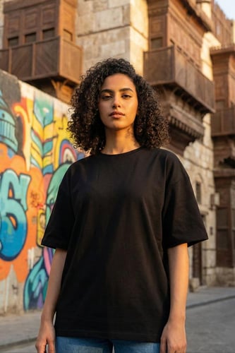 تيشيرت قطن اسود اوفر سايز فاخر سادة