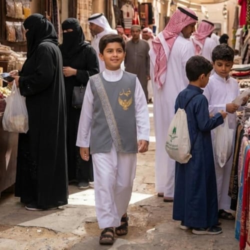 سديري ولادي سادة رمادي فاتح نقشة شريط خط عربي فضي...