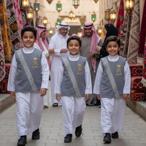 سديري ولادي سادة رمادي فاتح نقشة شريط خط عربي فضي...