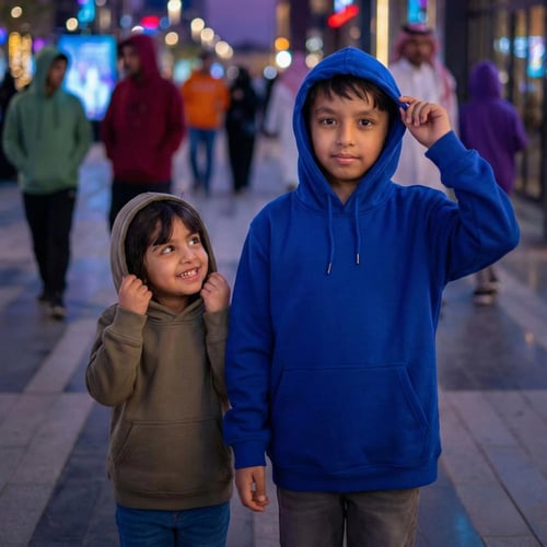 بلوفر ازرق قطن فاخر اطفال سادة