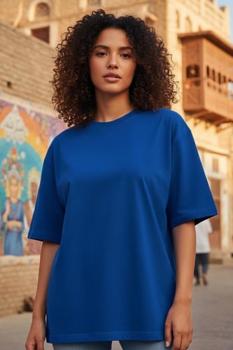 تيشيرت قطن ازرق اوفر سايز فاخر سادة