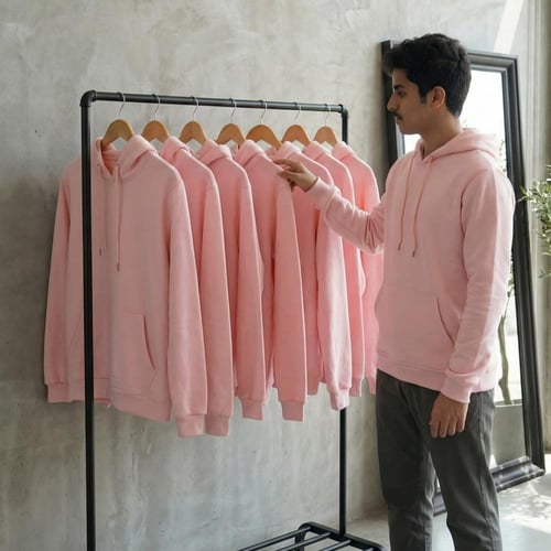 بلوفر شتوي سادة للطباعة جملة - لون وردي قطن فاخر (...