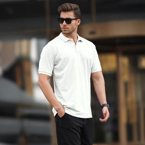 تيشيرت قطن بولو ابيض فاخر سادة