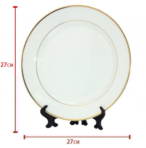 صحن دائري أبيض للطباعة الحرارية بحافة ذهبية مقاس 2...