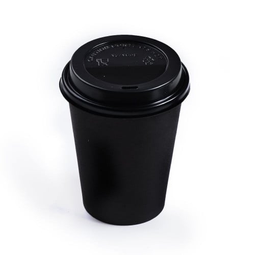 أكواب قهوة ورقية سوداء فاخرة مع أغطية - 12 قطعة