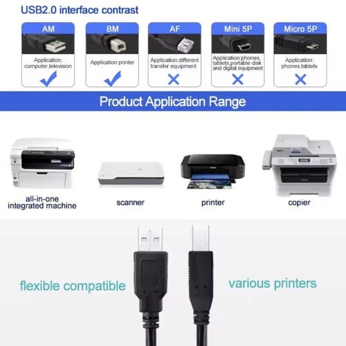كابل طابعة USB 2.0 عالي الجودة – من النوع A إلى B...