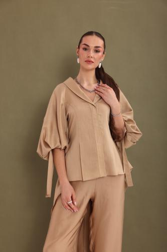 Draped-back woven top (Gold Tan)