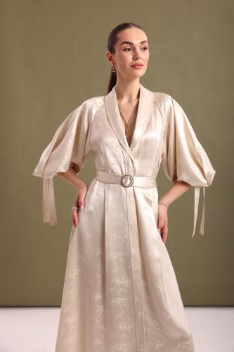 Belted silk-jacquard maxi dress