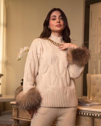 طقم بنطلون كشمير سلسال بيج