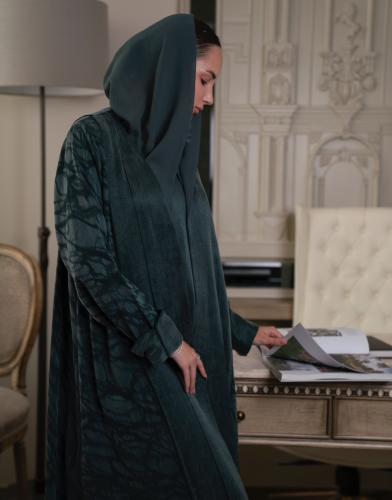 Washed silk abaya, Petrol
