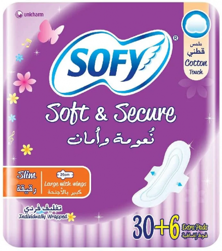 سوفي فوط رقيقة كبيرة بالأجنحة 6 + 30 فوطة