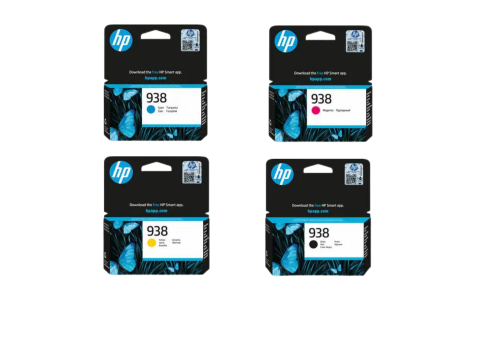 اتش بي 938 مجموعة خراطيش طباعة حبر أصلية (4 قطع مت...