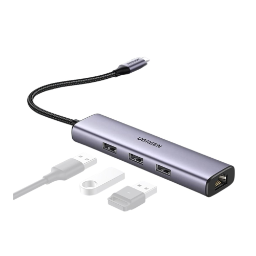 محول يوجرين Type-C إلى 3 منافذ USB 3.0 مع إيثرنت R...