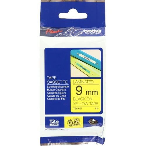 621-TZE شريط لاصق براذر اصلي مقاس 9MM اسود/اصفر