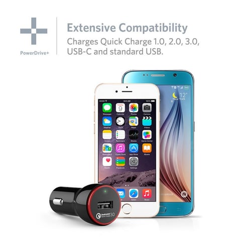 شاحن سيارة أنكر أسود + كيبل بمنفذ واحد يدعم تقنية...