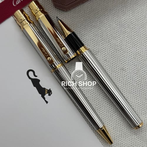 قلم كارتير سانتوس فضي بذهبي