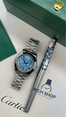 طقم ساعة رولكس مع قلم كارتير غطاء