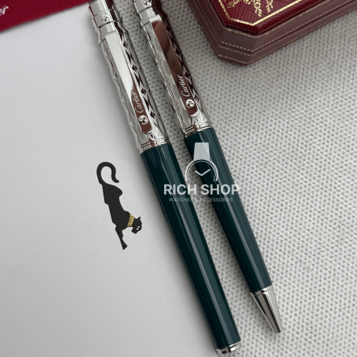 قلم كارتير سانتوس فضي على اخضر مزخرف