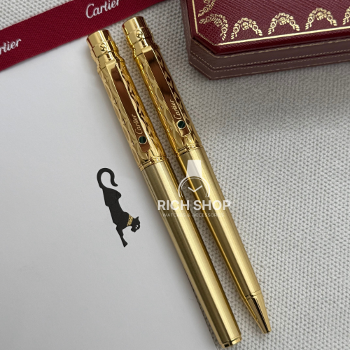 قلم كارتير سانتوس ذهبي كامل مزخرف