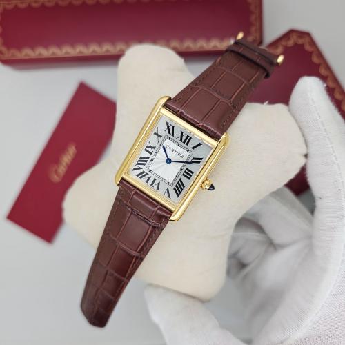 ساعة كارتير تانك رجالية جلد بني