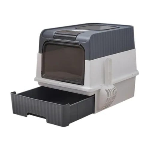 ليتر بوكس مغلق للقطط مع درج للفضلات و مجرفة من بت...