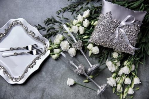 طقم عرسان مكون من 12 قطعة مرصع ب كريستال شوارفسكي